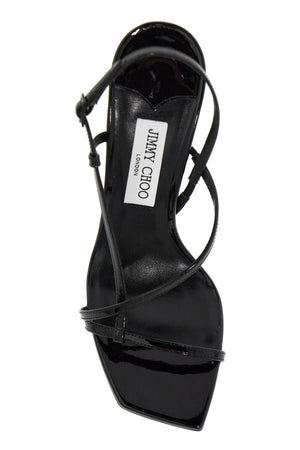 JIMMY CHOO Sculptural Black Sandals with Glossy Drop Heel for Women