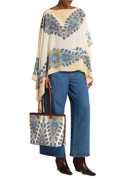 ETRO Asymmetric Silk Poncho with Paisley Print - Women's Outerwear