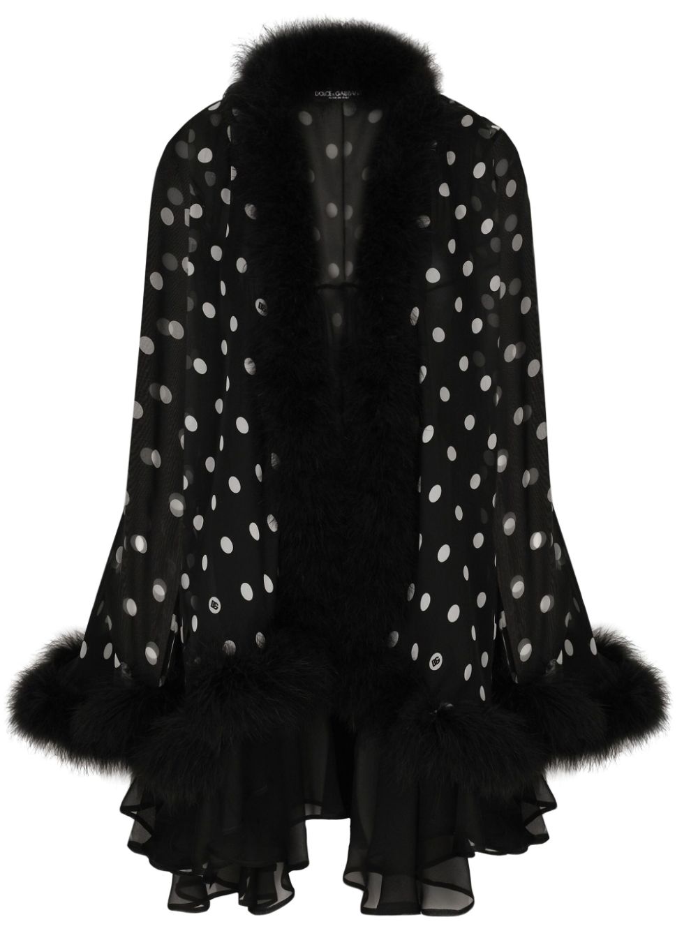 DOLCE & GABBANA Elegant Polka Dot Silk Jacket with Marabou Trim