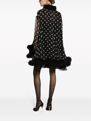 DOLCE & GABBANA Elegant Polka Dot Silk Jacket with Marabou Trim