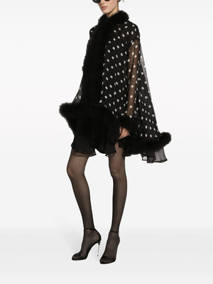 DOLCE & GABBANA Elegant Polka Dot Silk Jacket with Marabou Trim