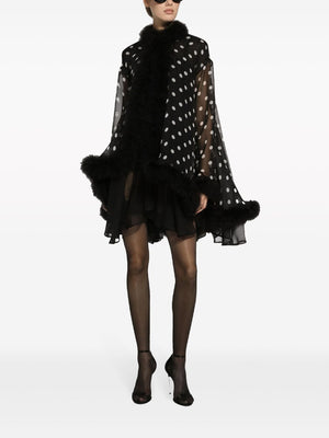 DOLCE & GABBANA Elegant Polka Dot Silk Jacket with Marabou Trim