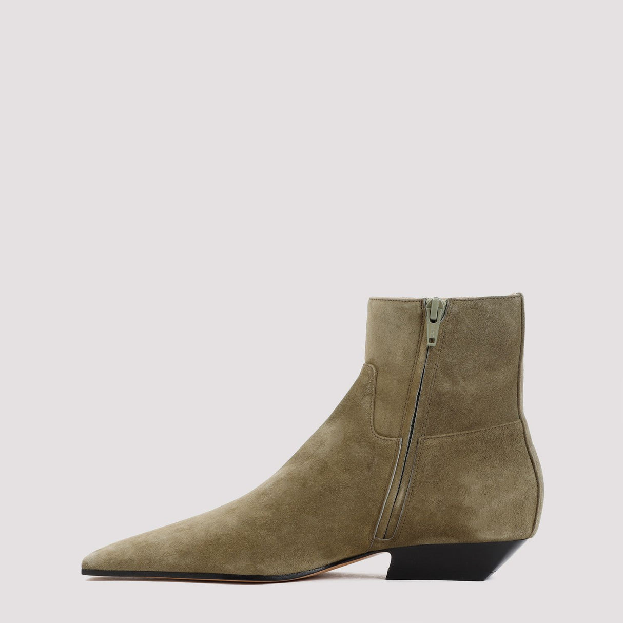 KHAITE Green Suede Flat Ankle Boots for Women - SS24 Collection