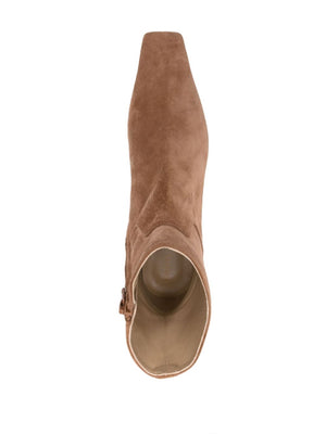 KHAITE Elegant Camel Square Toe Suede Boots