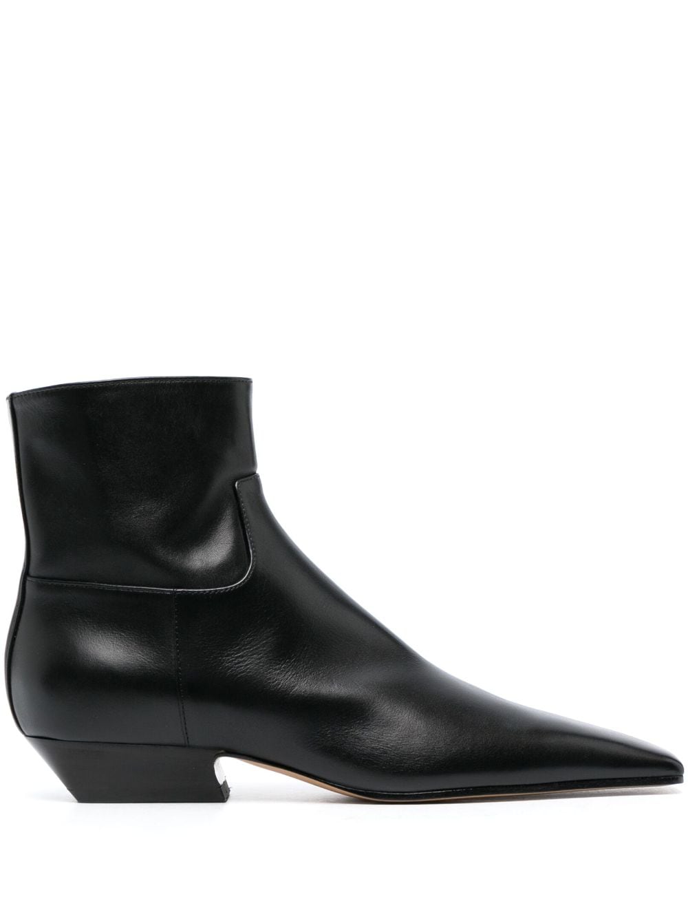 KHAITE Elegant Square-Toe Leather Ankle Boots with 30mm Heel