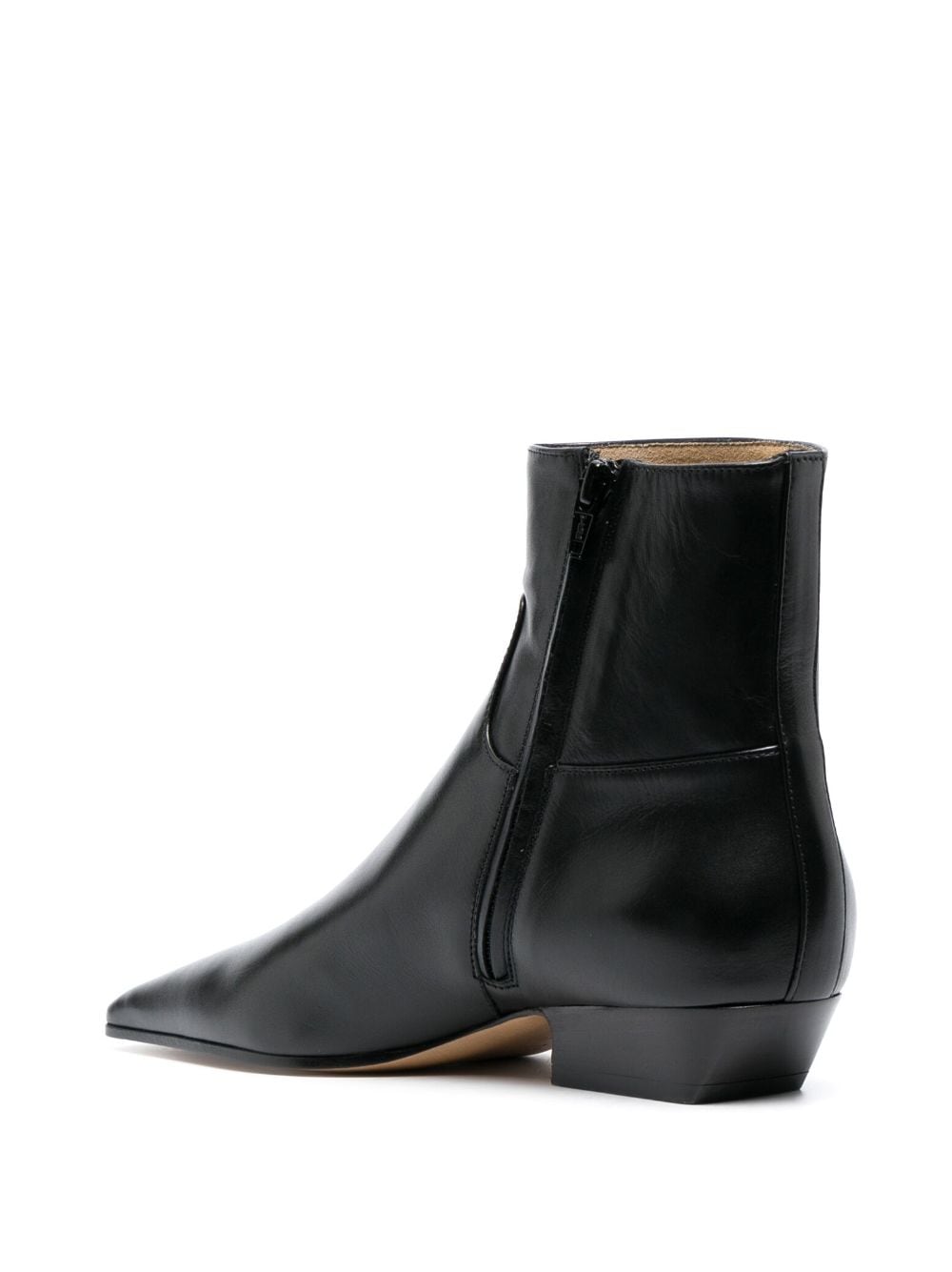 KHAITE Elegant Square-Toe Leather Ankle Boots with 30mm Heel