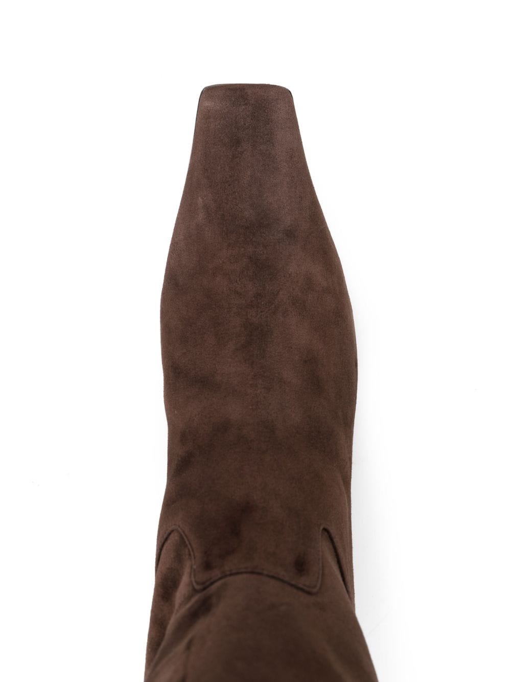 KHAITE Suede Leather Knee-High Boots with Pointed Toe and Low Block Heel