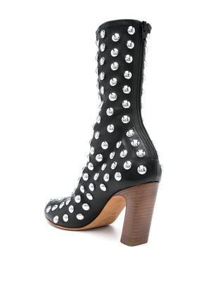 KHAITE Studded Almond Toe Leather Ankle Boots