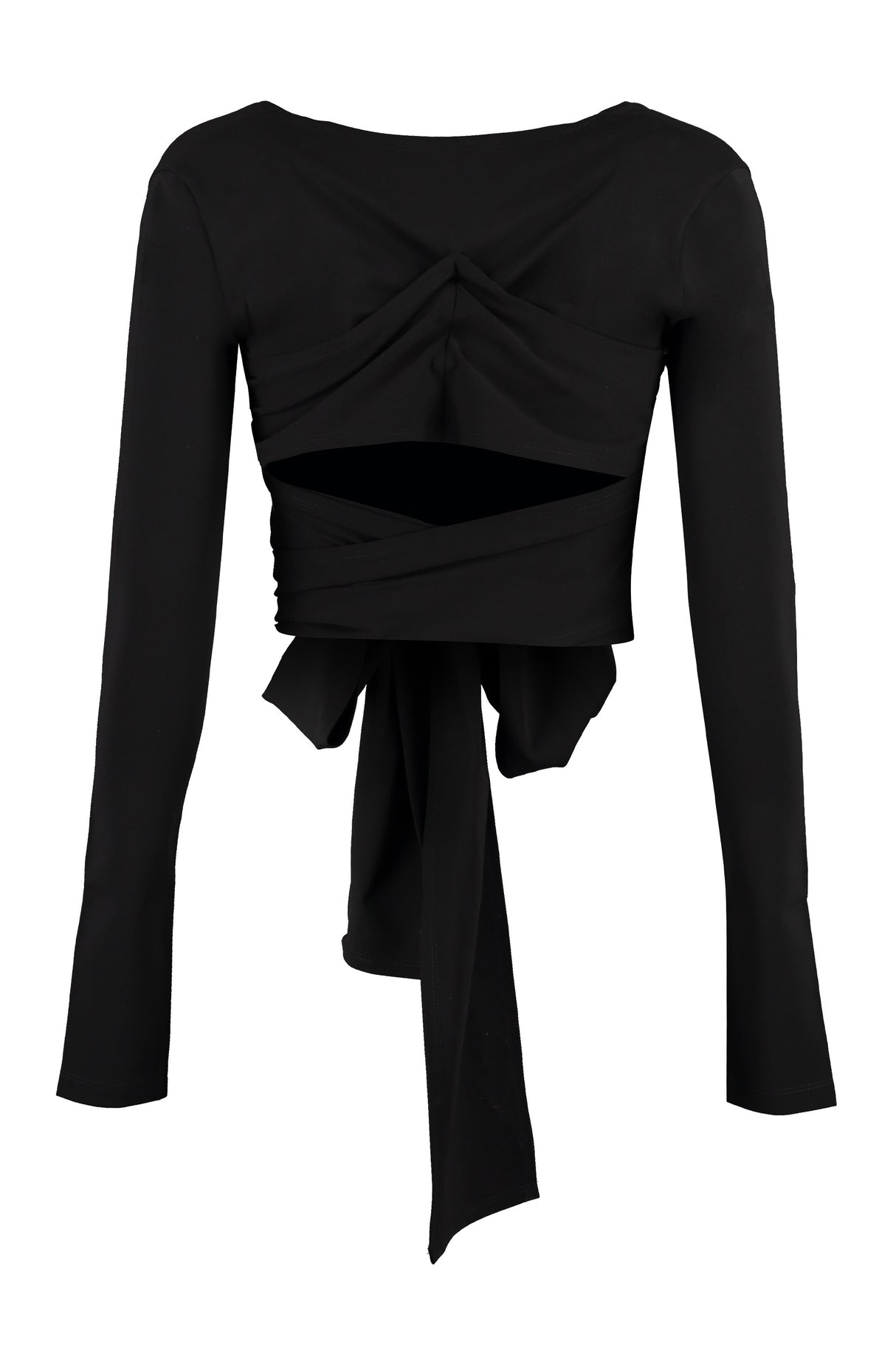 DOLCE & GABBANA Sleek Black Long Sleeve Crop Top with Bow Detail