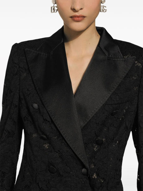 DOLCE & GABBANA Elegant Black Lace Double-Breasted Jacket