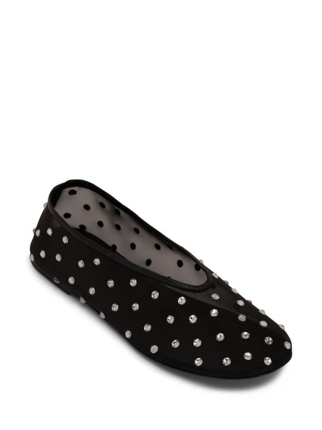 KHAITE Elegant Polka Dot Mesh Ballet Flats with Crystal Details