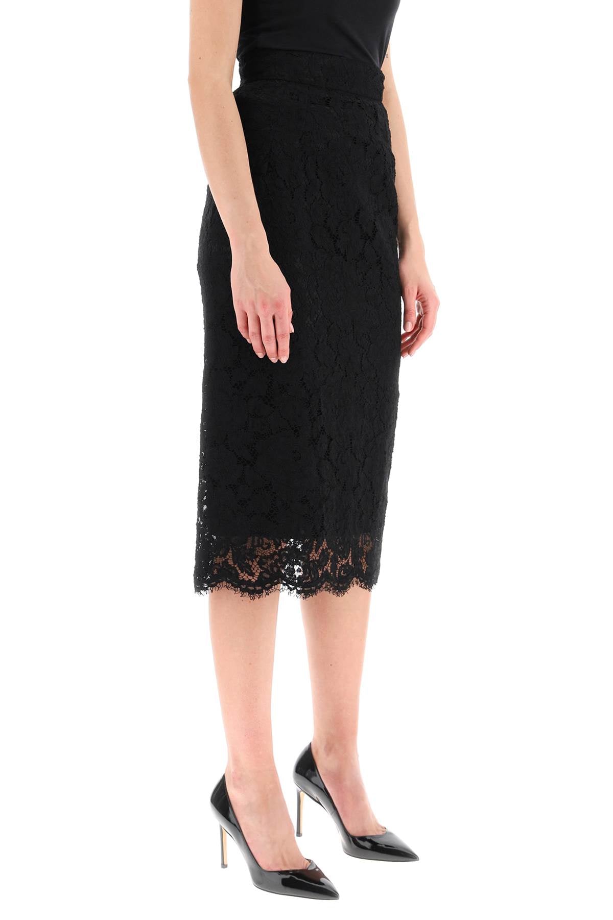 DOLCE & GABBANA Midi See-through Lace Pencil Skirt for Women in Black for FW23