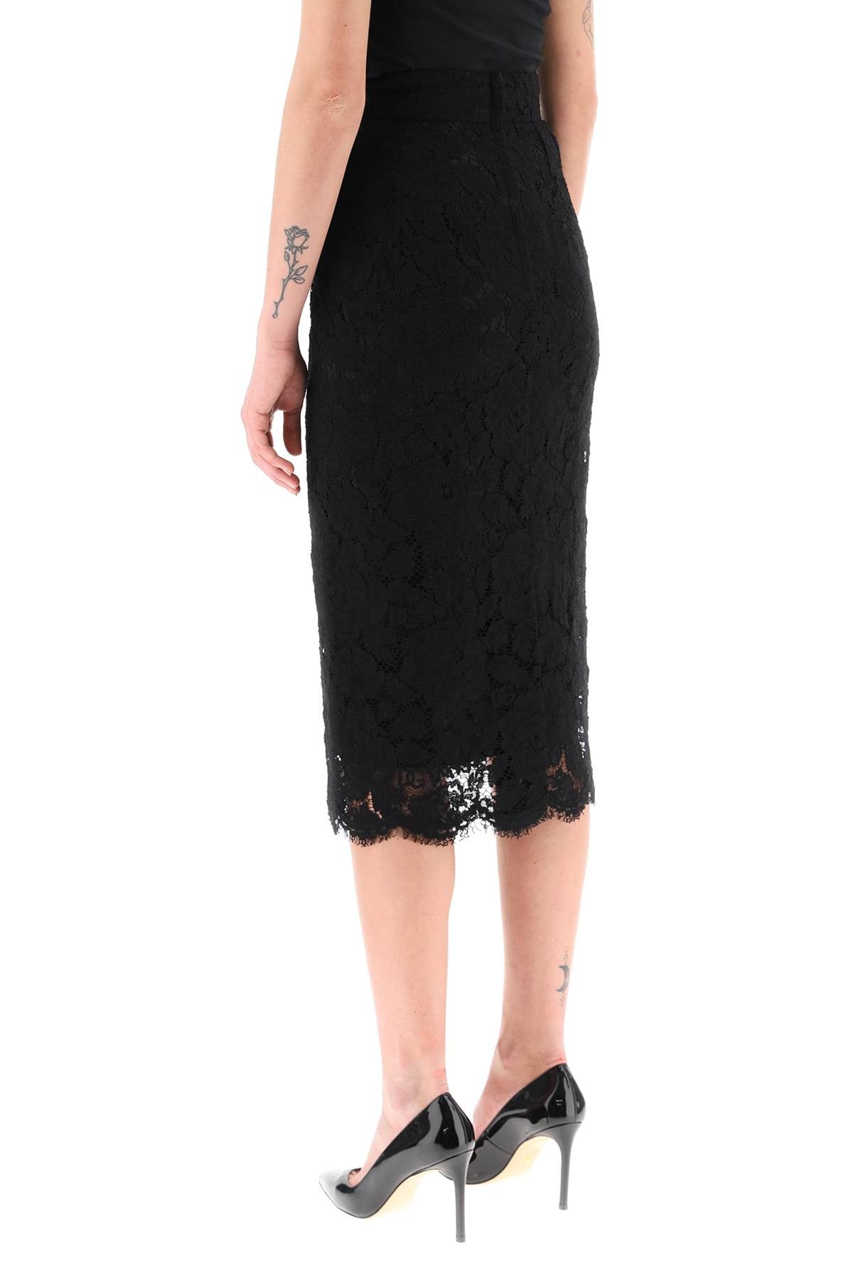 DOLCE & GABBANA Midi See-through Lace Pencil Skirt for Women in Black for FW23