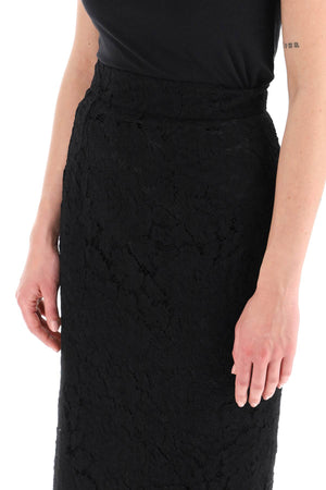 Midi See-Through Lace Pencil Skirt in Black