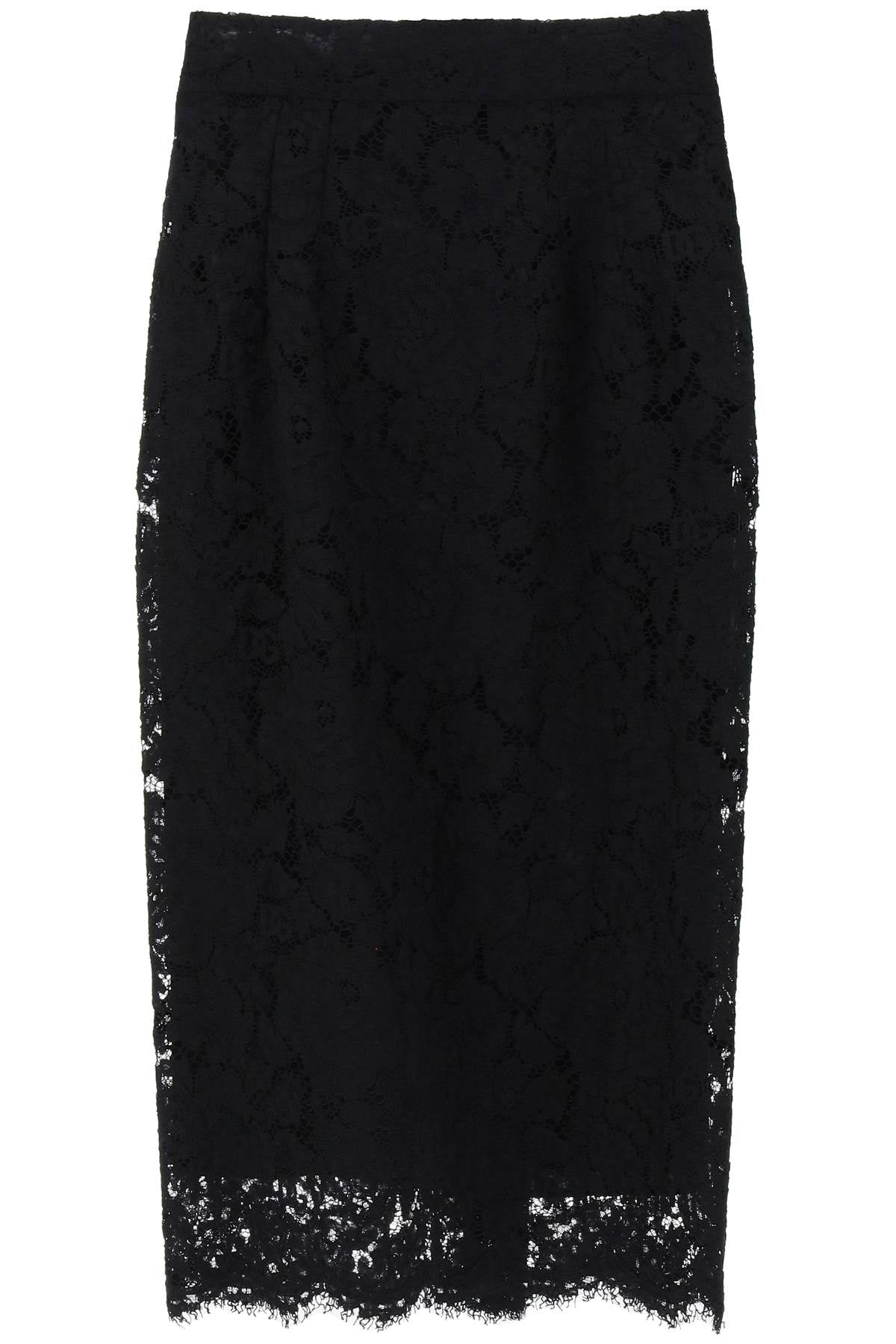 Midi See-Through Lace Pencil Skirt in Black