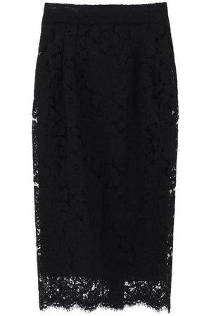 Midi See-Through Lace Pencil Skirt in Black