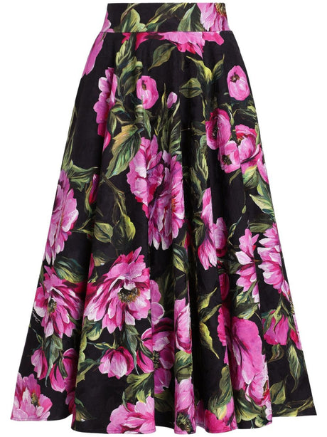 DOLCE & GABBANA Rose Print Midi Skirt for Women