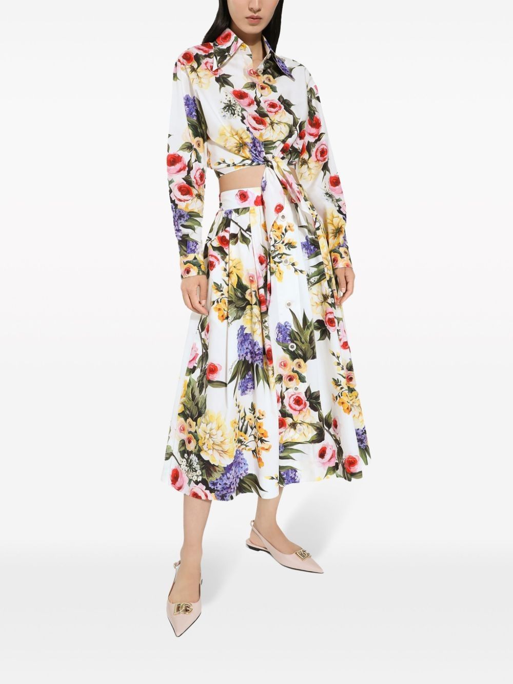 DOLCE & GABBANA Floral Print Midi Skirt for Women in White - SS24 Collection