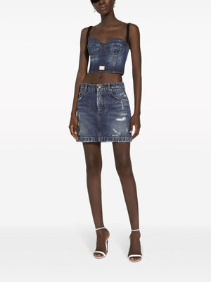 DOLCE & GABBANA Blue Distressed Denim Mini Skirt