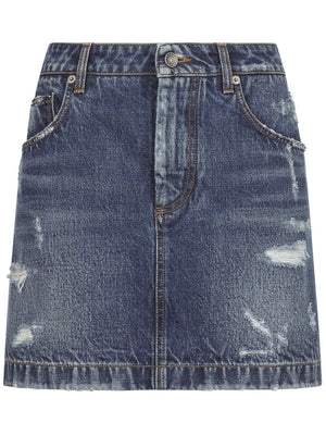 DOLCE & GABBANA Blue Distressed Denim Mini Skirt