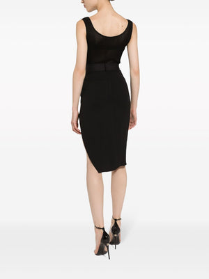 DOLCE & GABBANA Asymmetrical Black Stretch T-Shirt Skirt with Side Draping