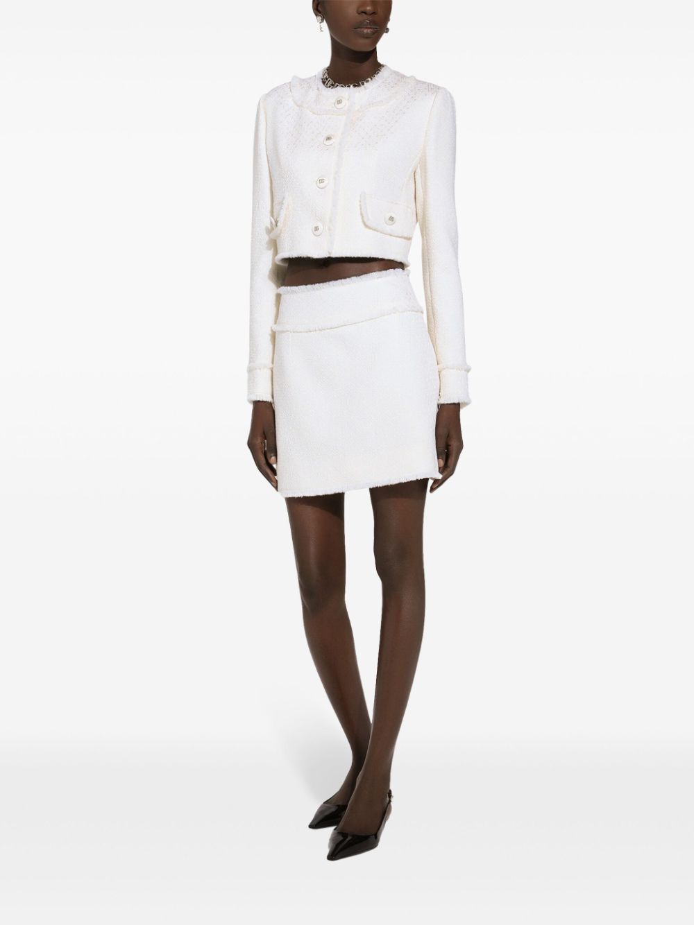 DOLCE & GABBANA Chic Cream Tweed Mini Skirt