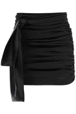 Black Ruched Satin Mini Skirt for Women - FW23