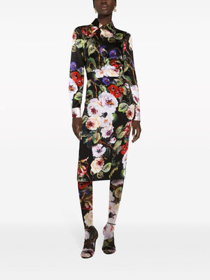 DOLCE & GABBANA Floral Print Silk Charmeuse Midi Pencil Skirt