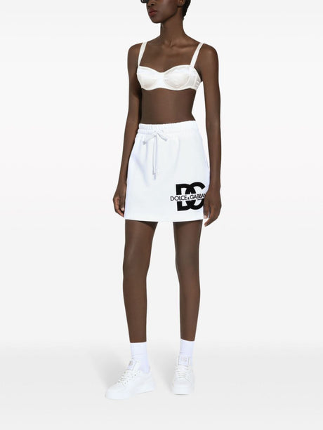 DOLCE & GABBANA Fleece Logo Print Skirt - White