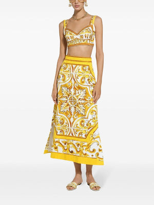 DOLCE & GABBANA Brocade Majolica Print Leather Length Skirt