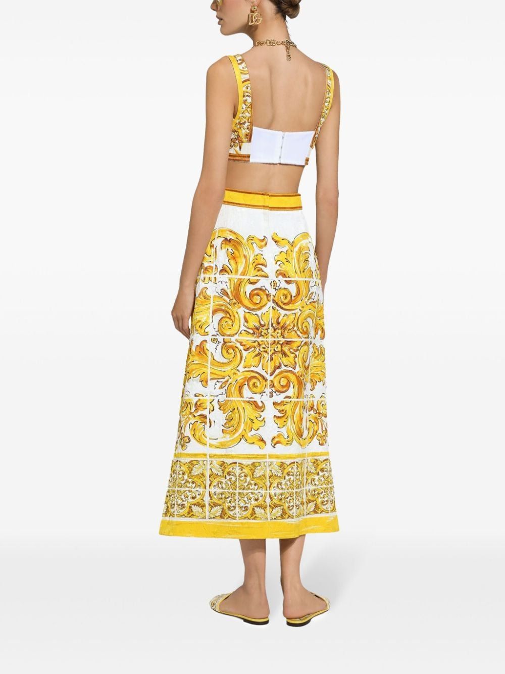 DOLCE & GABBANA Brocade Majolica Print Leather Length Skirt