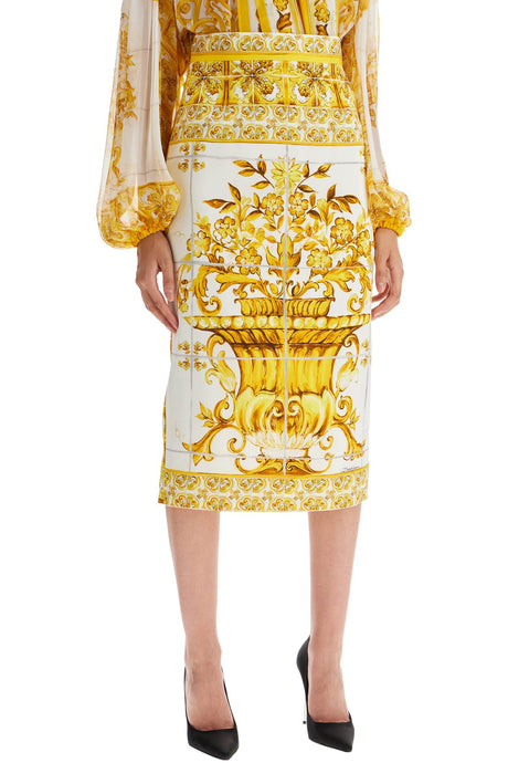 DOLCE & GABBANA Luxury Stretch Silk Pencil Skirt with Artistic Print