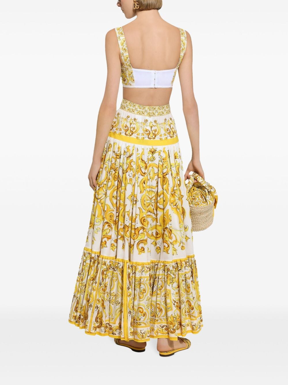 DOLCE & GABBANA Majolica Pleated Cotton Skirt