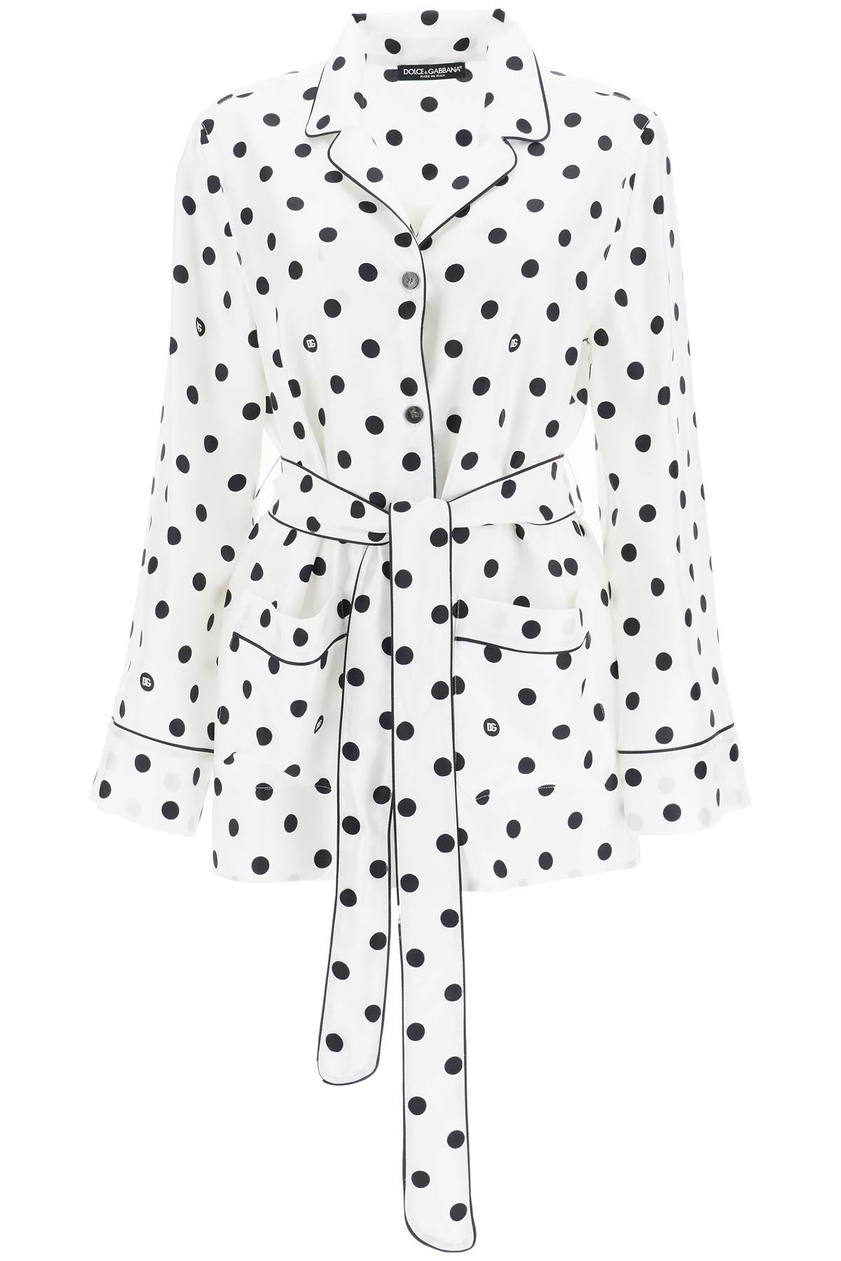 DOLCE & GABBANA Chic Polka-Dot Silk Pajama Blouse with Coordinated Waist Belt