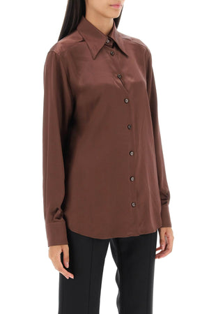 DOLCE & GABBANA Silk Satin Shirt for Women in Brown - Relaxed Fit with Italian Collar and Front Button Closure