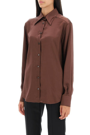 DOLCE & GABBANA Silk Satin Shirt for Women in Brown - Relaxed Fit with Italian Collar and Front Button Closure