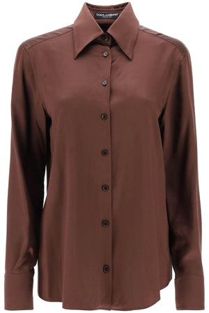 DOLCE & GABBANA Silk Satin Shirt for Women in Brown - Relaxed Fit with Italian Collar and Front Button Closure