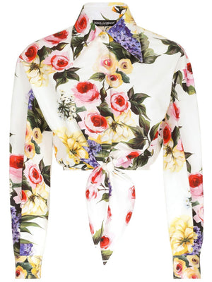 DOLCE & GABBANA Rose Garden Cropped Shirt - Women's Cotton Poplin Shirt with Unique Floral Design