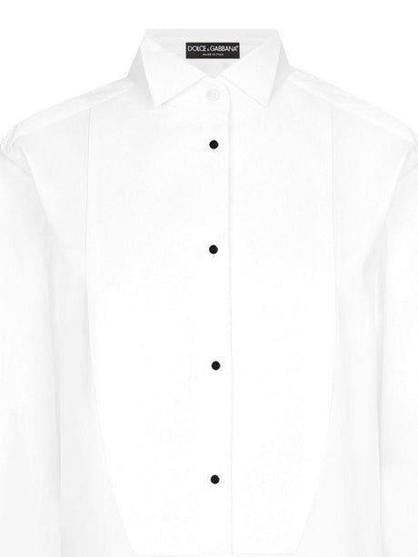 DOLCE & GABBANA Classic White Cotton Poplin Texture Piqué Shirt for Women