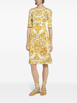 DOLCE & GABBANA Elegant Printed Silk Mini Dress with Side Slits