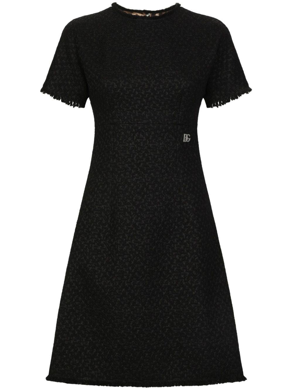 DOLCE & GABBANA Chic Appliqué Logo Bouclé Mini Dress