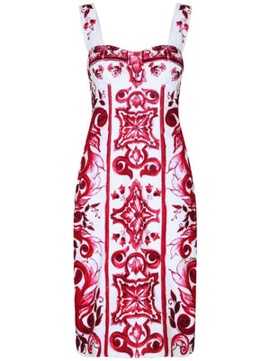 DOLCE & GABBANA Sweetheart Neck Sleeveless Printed Dress