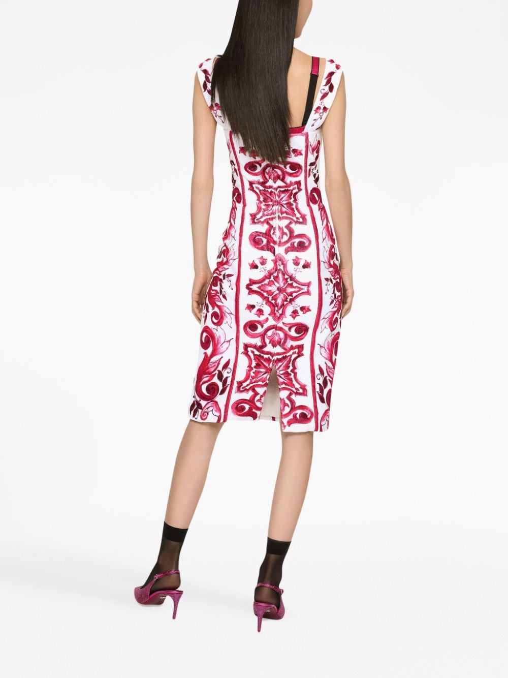 DOLCE & GABBANA Sweetheart Neck Sleeveless Printed Dress