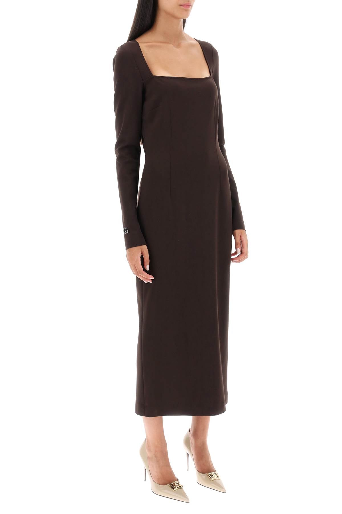 DOLCE & GABBANA Square Neck T-Shirt Dress | Brown Sheath Dress for Women