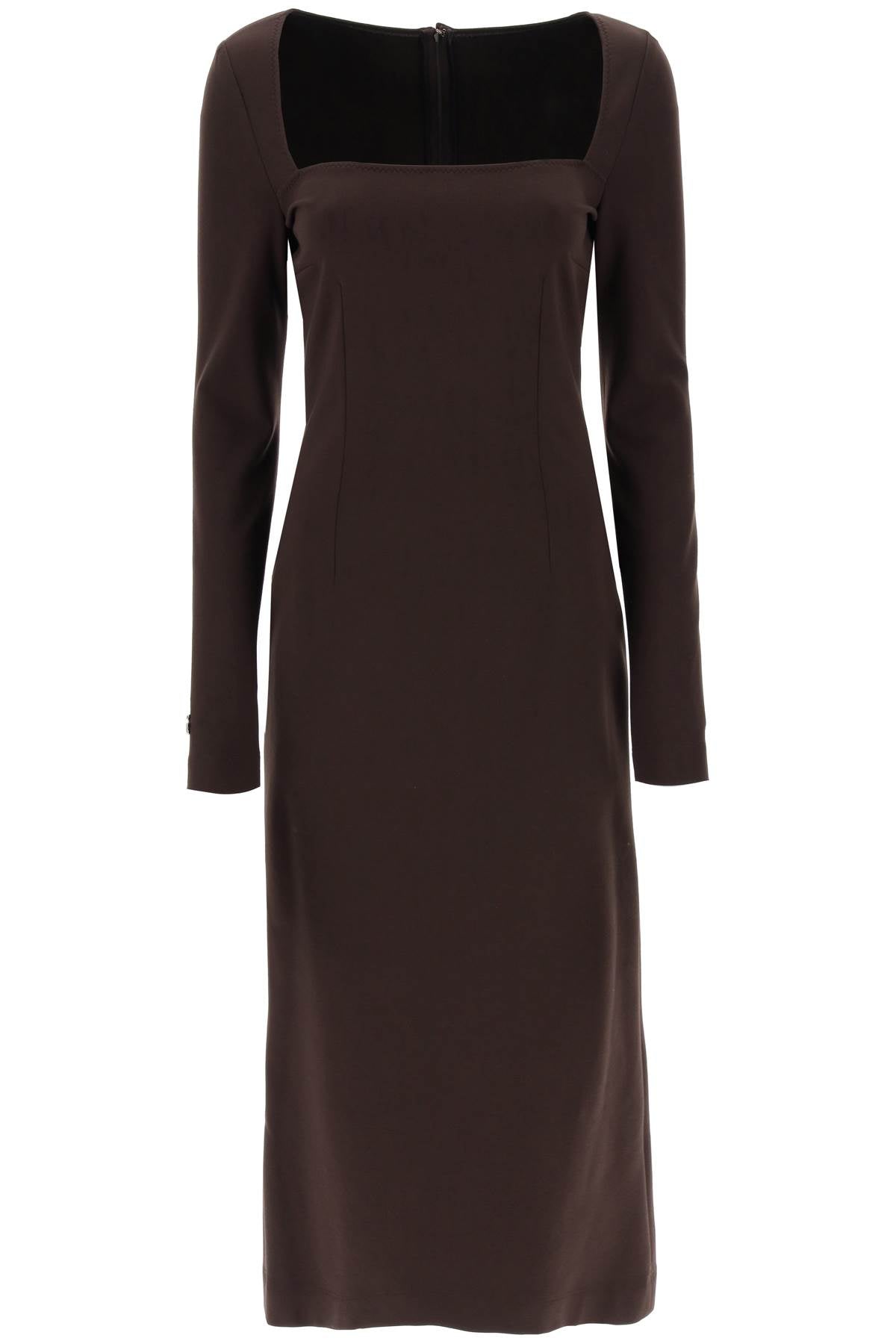 DOLCE & GABBANA Square Neck T-Shirt Dress | Brown Sheath Dress for Women