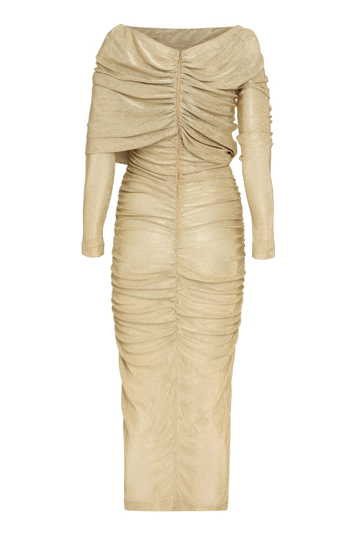 Draped Lurex Pencil Dress - Gold