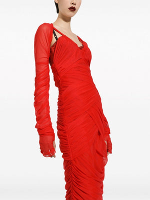 DOLCE & GABBANA Red Draped Dress for Women - Fall/Winter 2023 Collection