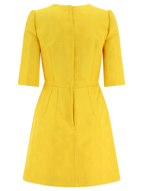 DOLCE & GABBANA Stylish Yellow 'DG' Motif Dress for Women - SS24 Collection