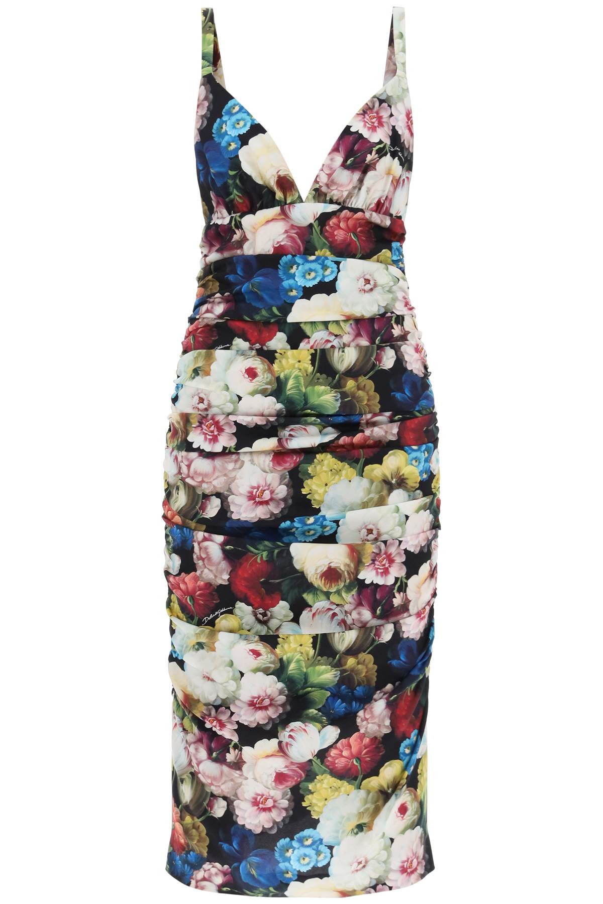 Floral Print Draped Midi Dress for Women in Multicolor