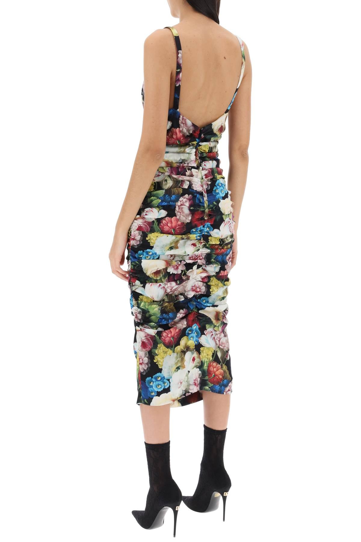 Floral Print Draped Midi Dress for Women in Multicolor